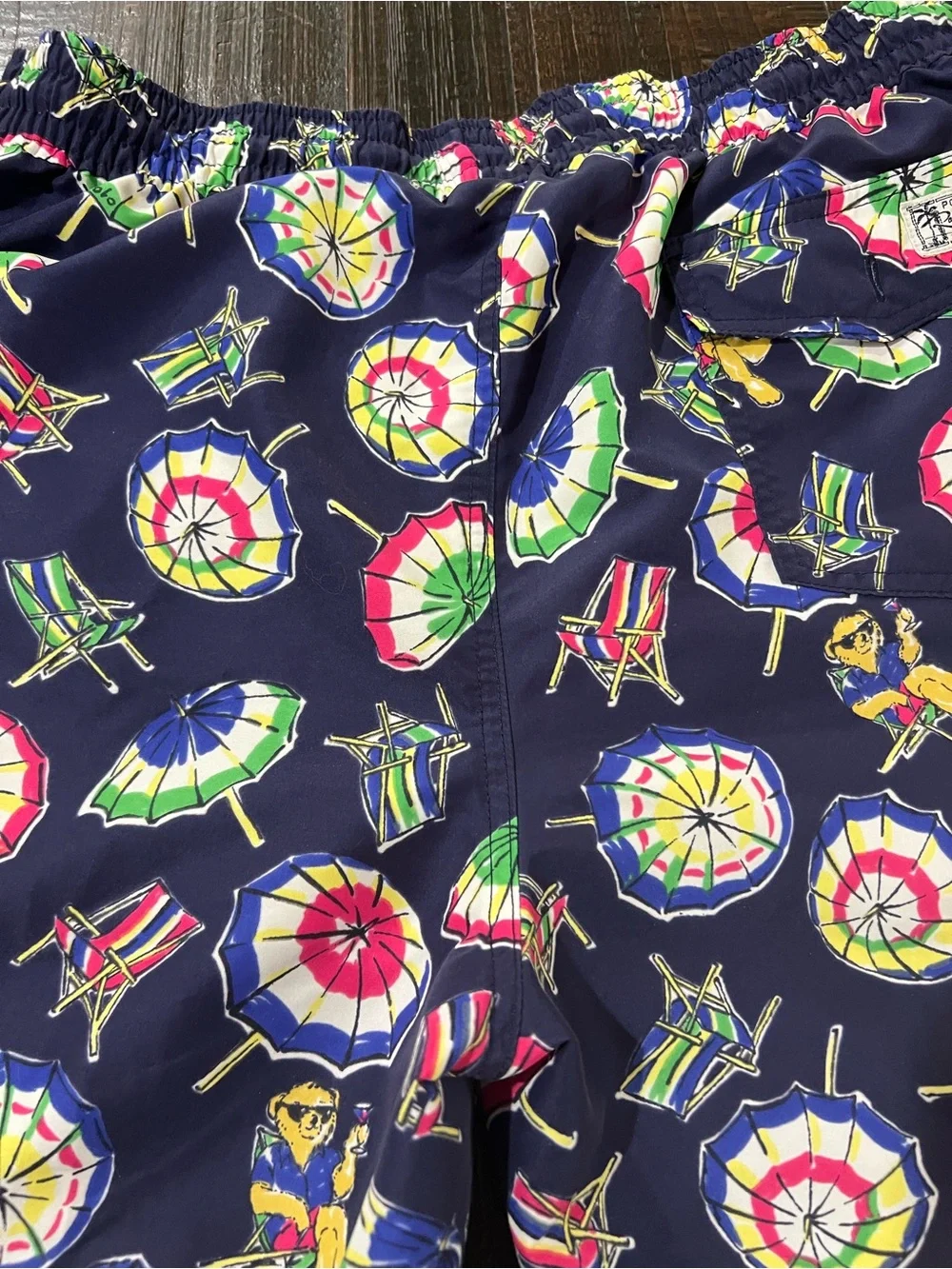 Polo Ralph Lauren Mens L Swim Trunks Polo Bear Beach Umbrella Navy Shorts